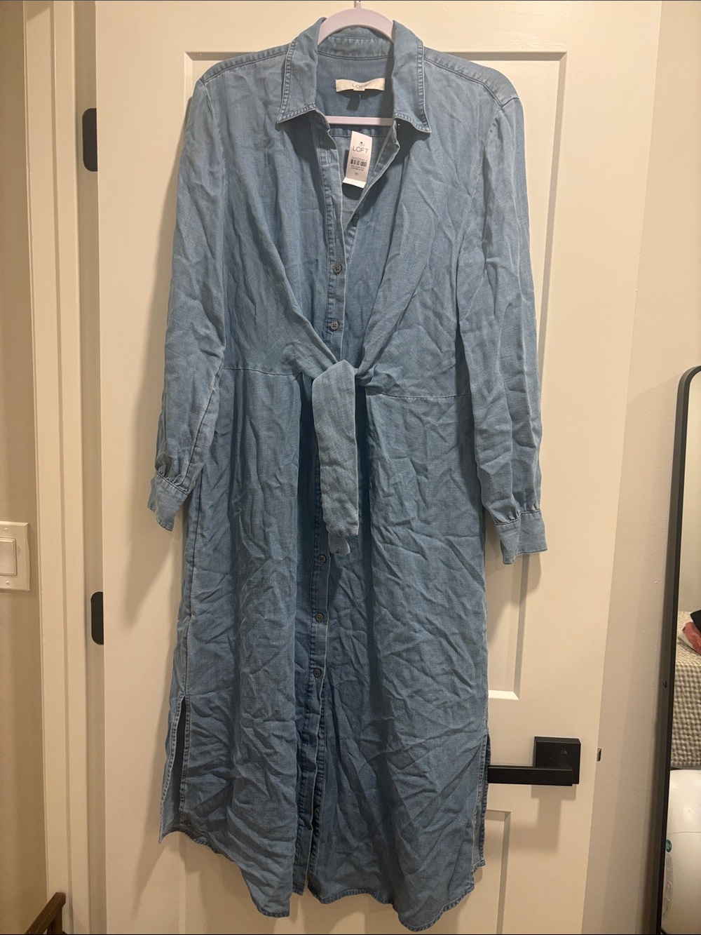 LOFT Light Blue Denim Button-Front Shirt Dress